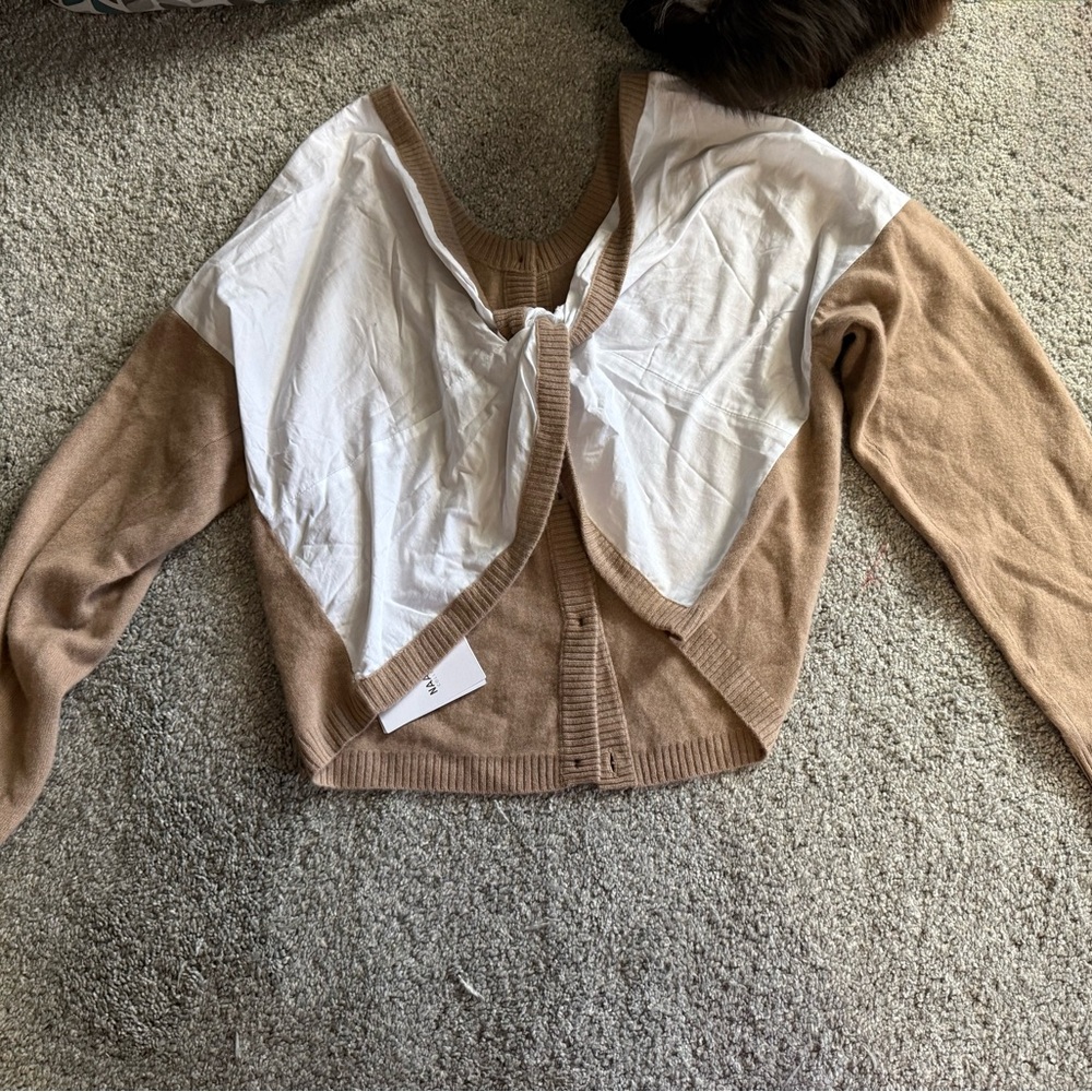 NAADAM Rare Crossover Cream and Tan Cotton/Cashmere Cardigan XL